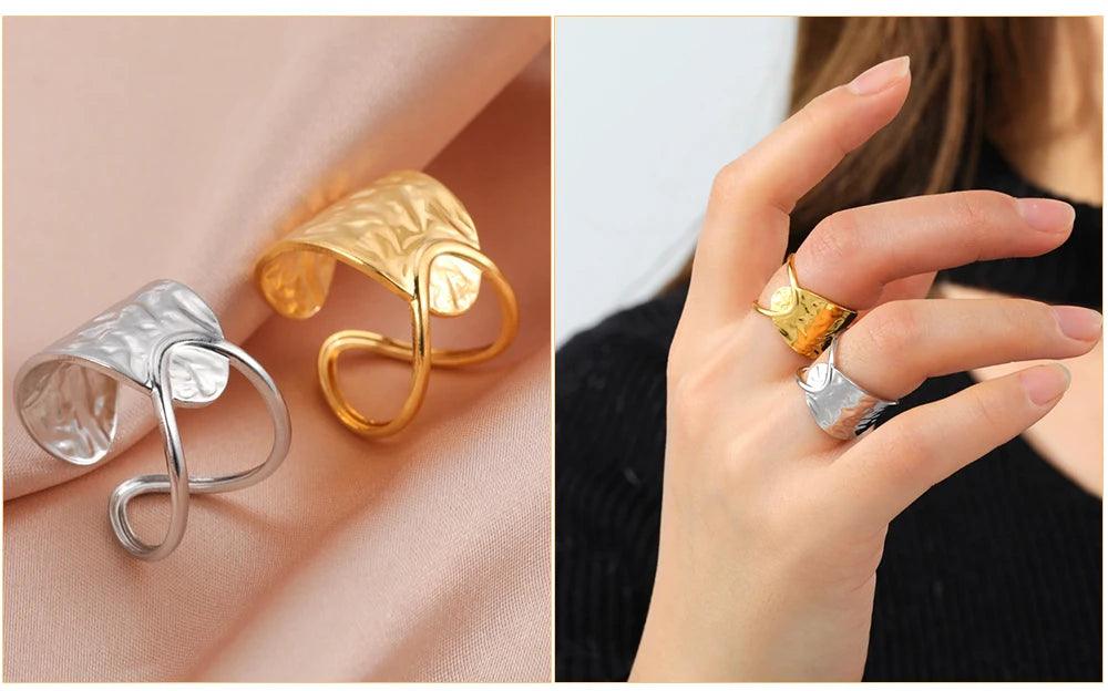 Anillo Ajustable de Corazón Geométrico | Acero Inoxidable