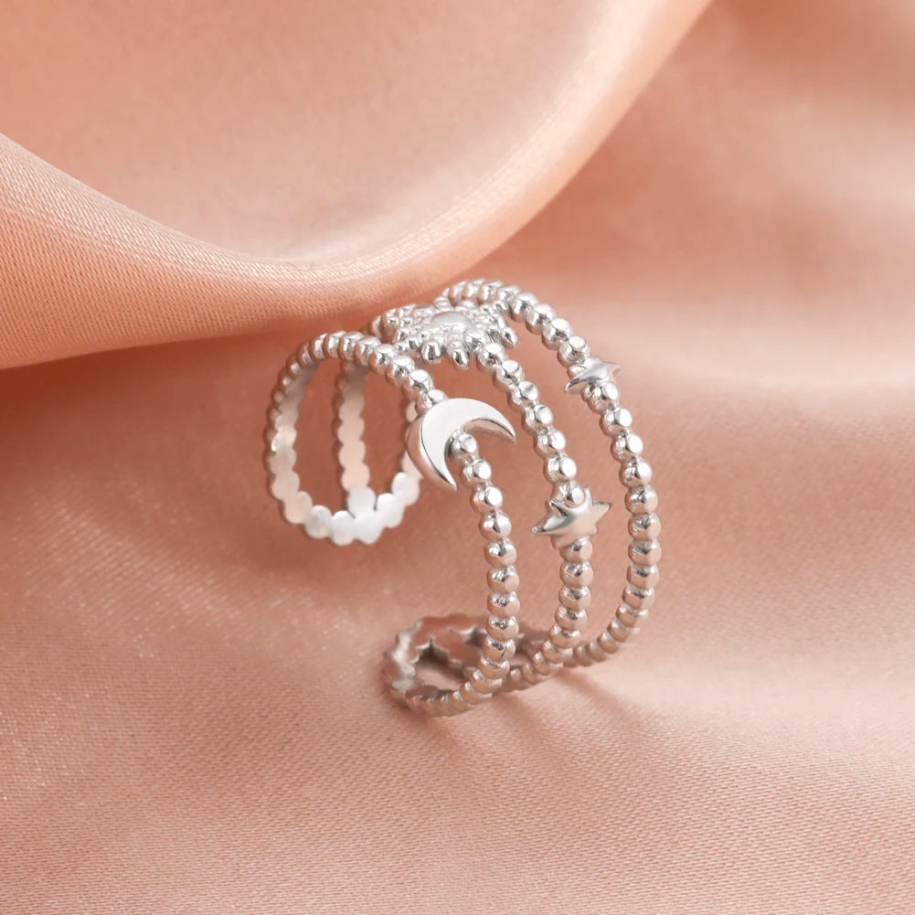 Anillo Ajustable de Corazón Geométrico | Acero Inoxidable