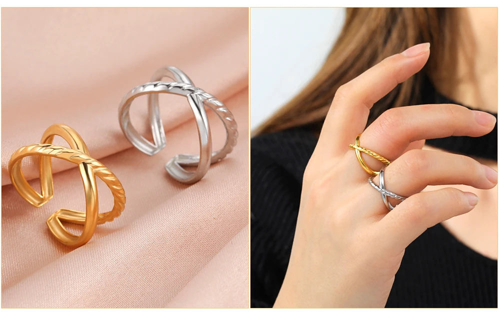 Anillo Ajustable de Corazón Geométrico | Acero Inoxidable