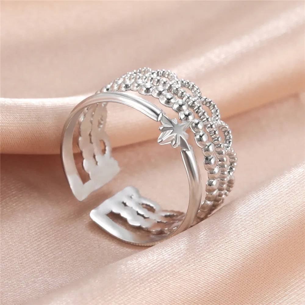 Anillo Ajustable de Corazón Geométrico | Acero Inoxidable