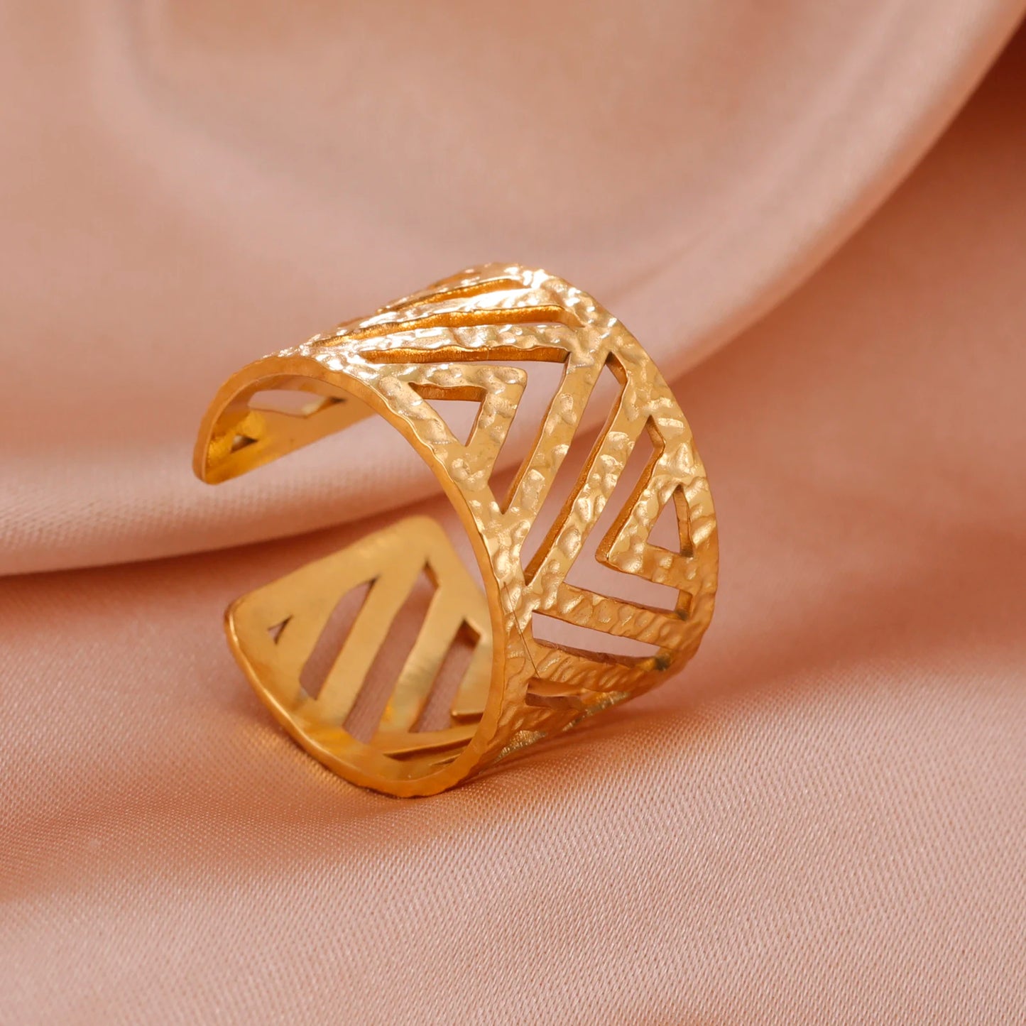 Anillo Ajustable de Corazón Geométrico | Acero Inoxidable