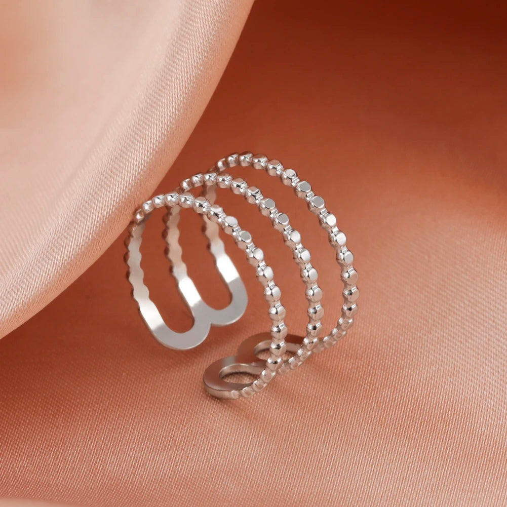 Anillo Ajustable de Corazón Geométrico | Acero Inoxidable