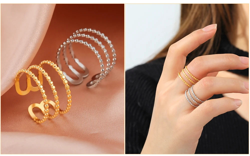 Anillo Ajustable de Corazón Geométrico | Acero Inoxidable