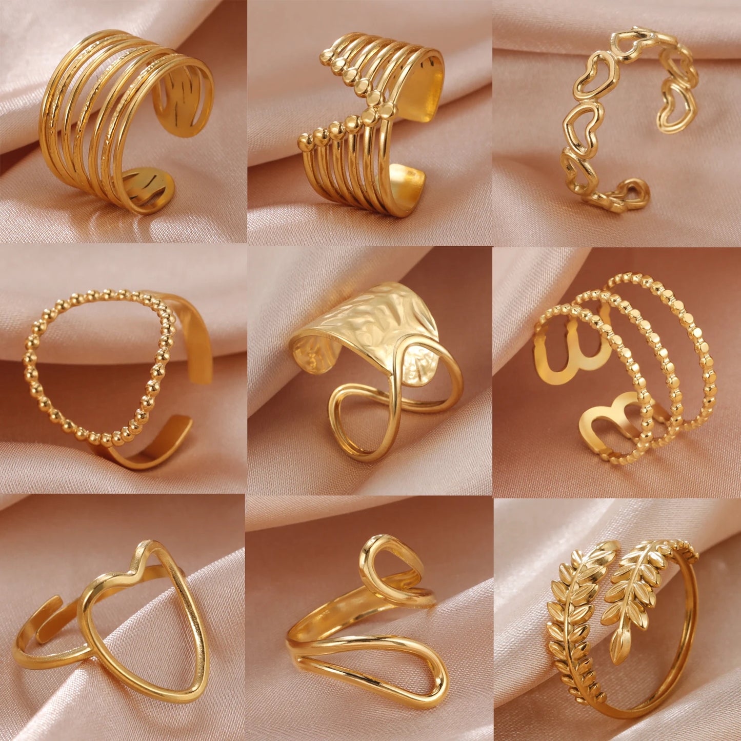 Anillo Ajustable de Corazón Geométrico | Acero Inoxidable