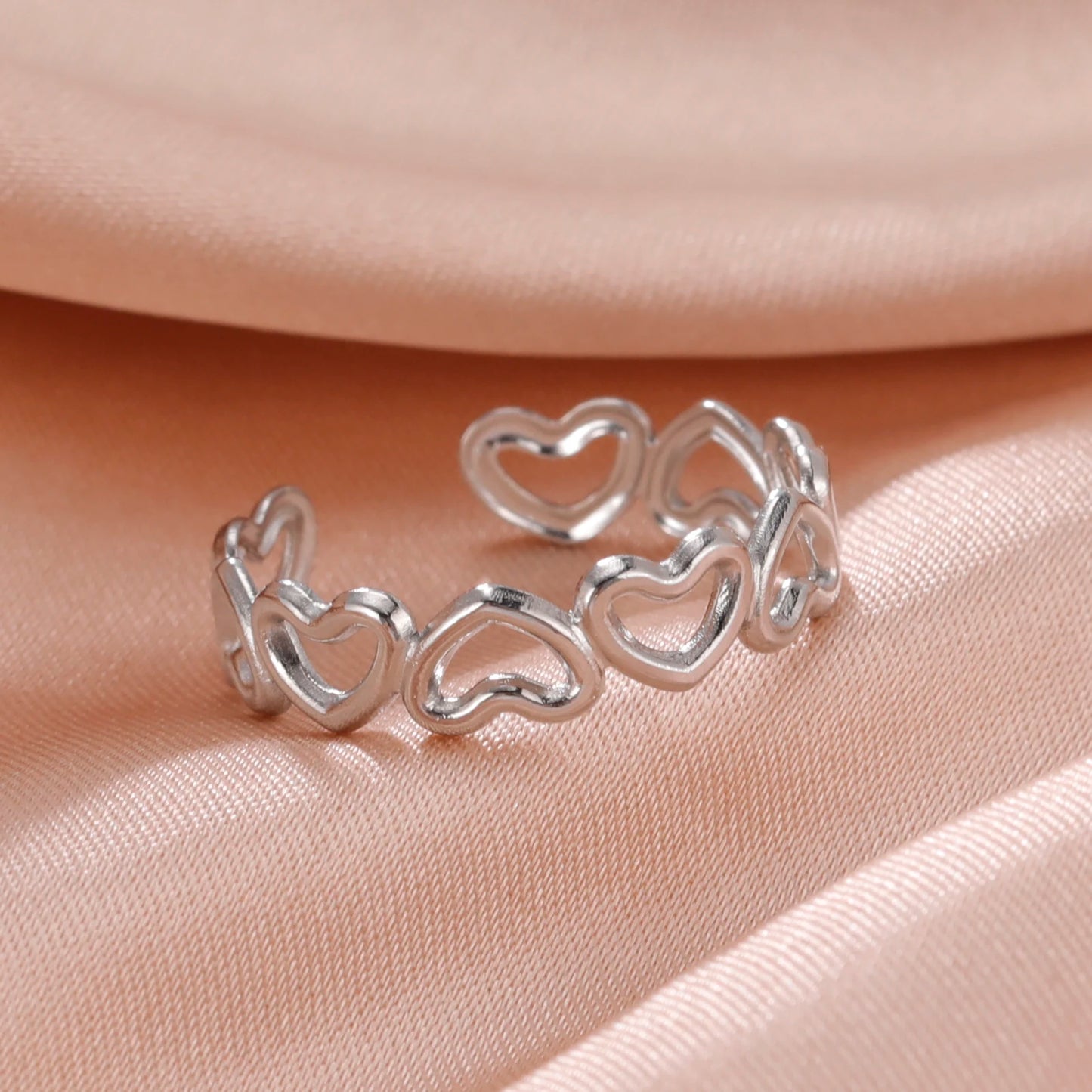 Anillo Ajustable de Corazón Geométrico | Acero Inoxidable
