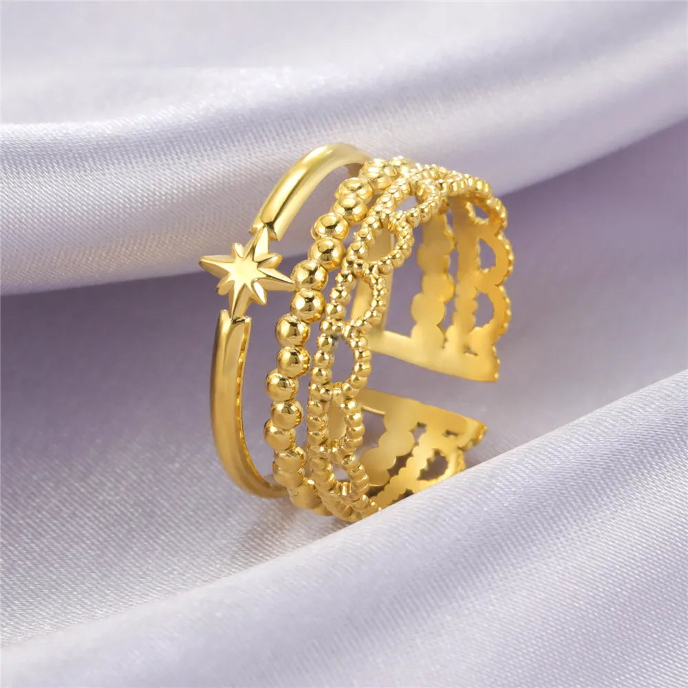 Anillo Ajustable de Corazón Geométrico | Acero Inoxidable