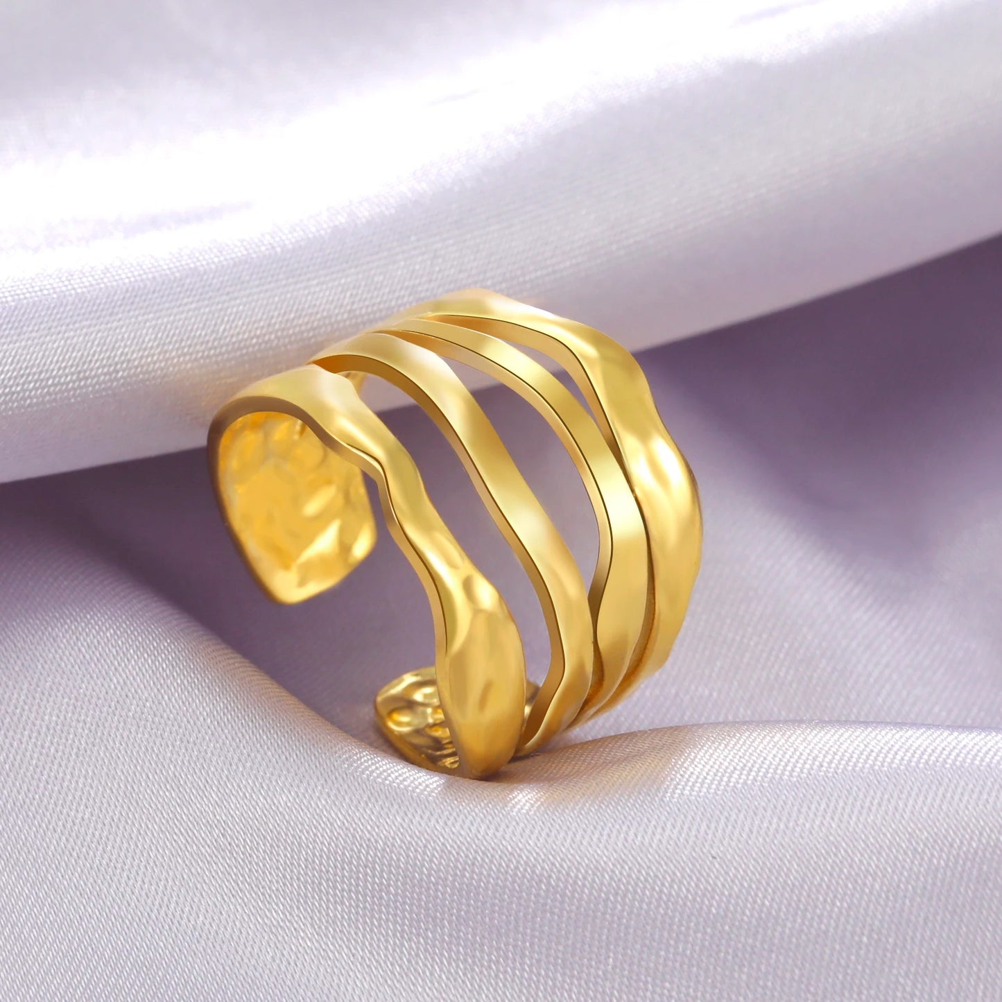 Anillo Ajustable de Corazón Geométrico | Acero Inoxidable