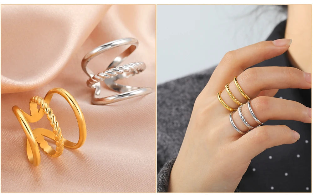 Anillo Ajustable de Corazón Geométrico | Acero Inoxidable