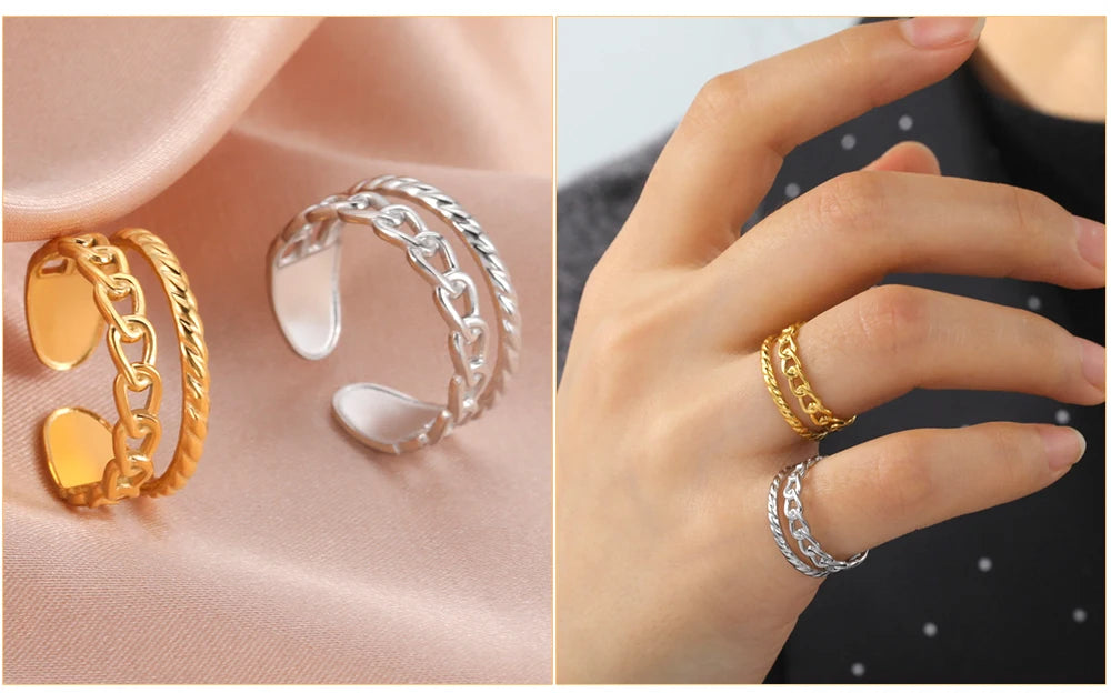 Anillo Ajustable de Corazón Geométrico | Acero Inoxidable
