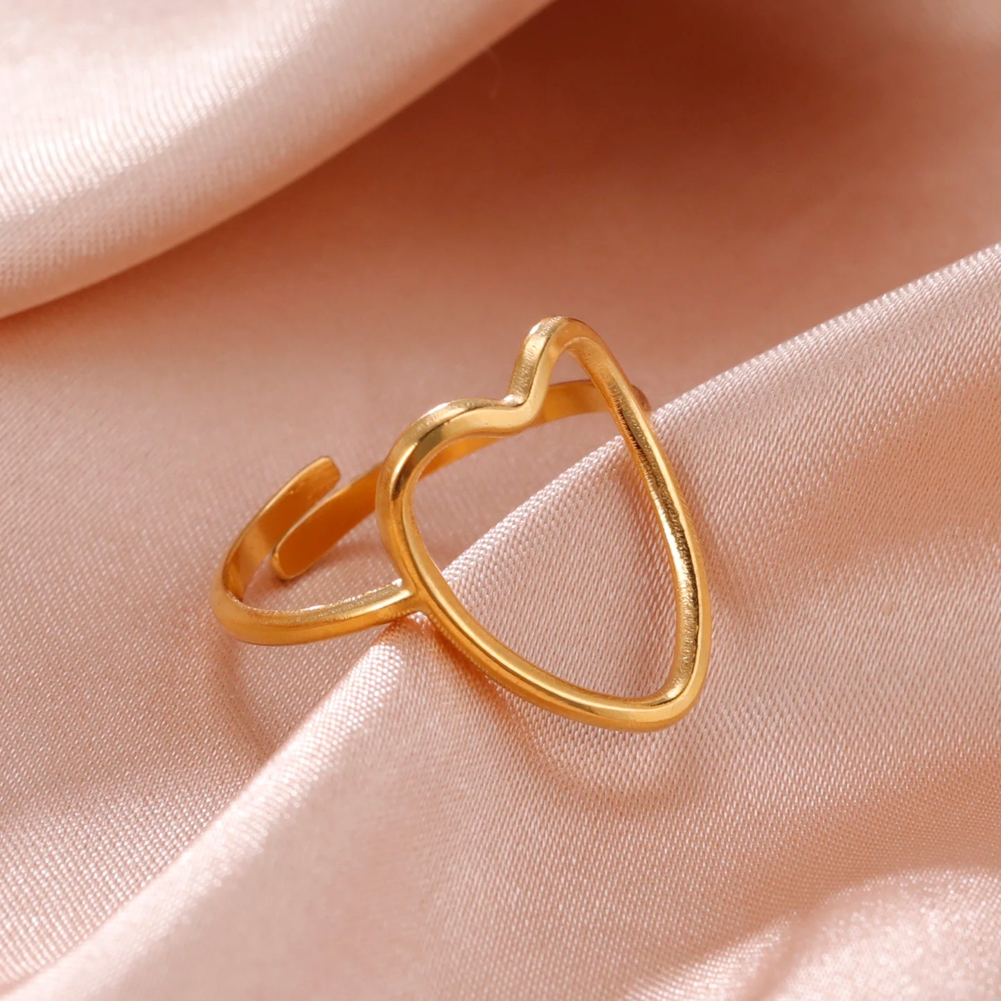 Anillo Ajustable de Corazón Geométrico | Acero Inoxidable