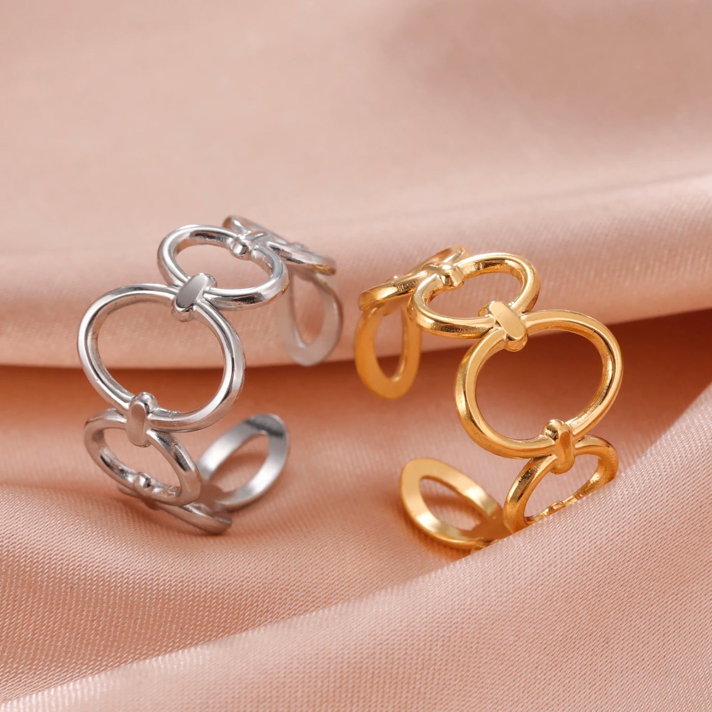 Anillo Ajustable de Corazón Geométrico | Acero Inoxidable