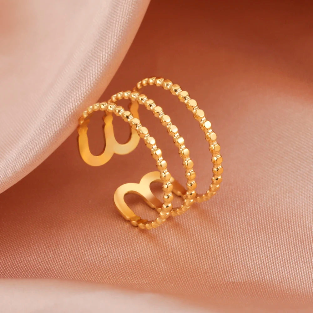 Anillo Ajustable de Corazón Geométrico | Acero Inoxidable