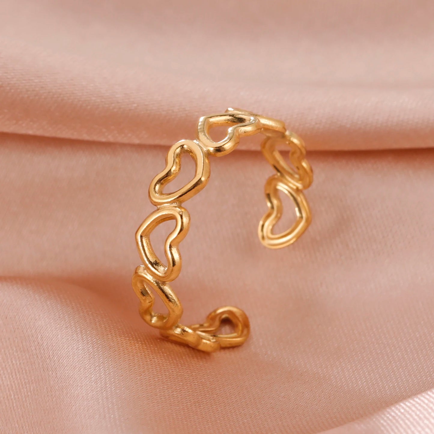 Anillo Ajustable de Corazón Geométrico | Acero Inoxidable
