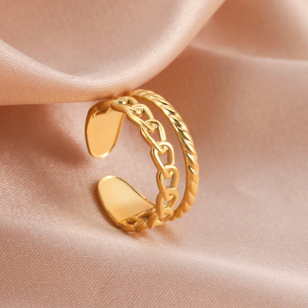 Anillo Ajustable de Corazón Geométrico | Acero Inoxidable