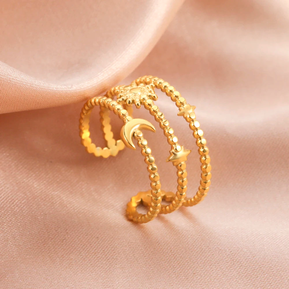 Anillo Ajustable de Corazón Geométrico | Acero Inoxidable